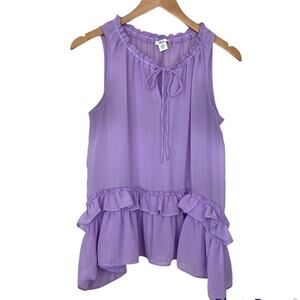 Bar III lavender semi sheer tiered ruffle hem chiffon sleeveless blouse tank M